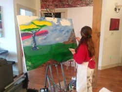 Background for her dragon. daughter painting